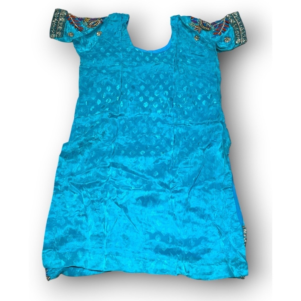 Heavy Embellished Punjabi Kurti Aqua Blue Zardozi Stone Tunic Kameez 19x30 - Picture 4 of 12